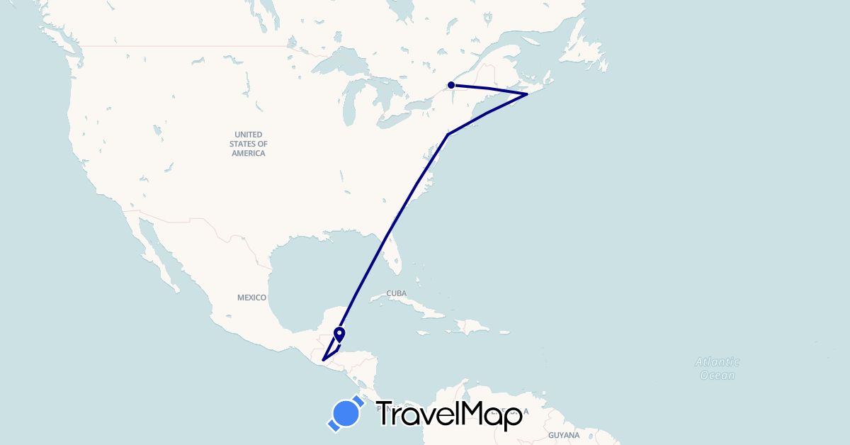 TravelMap itinerary: driving in Belize, Canada, Guatemala, United States (North America)